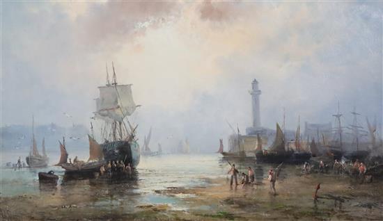 William Thornley (1857-1935) Harbour at low tide, possibly Whitby 12 x 20in.